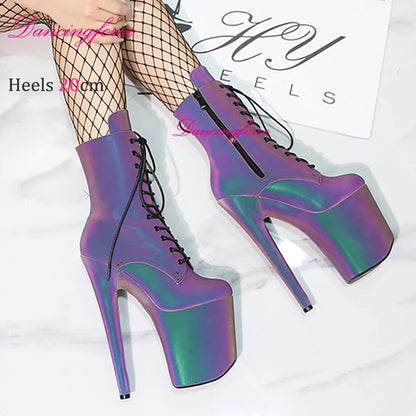 20CM/8 Zoll Leuchtende PU Exotische Pole Dance Stiefel Nachtlicht Holografische Reflektierende Stripper Plattform Party High Heels Schuhe