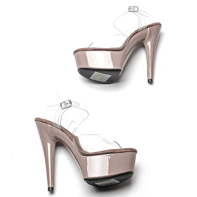 Leecabe 15CM/6Inch Clear PVC Upper    party High Heels Platform Sandals  Pole Dancing Shoes