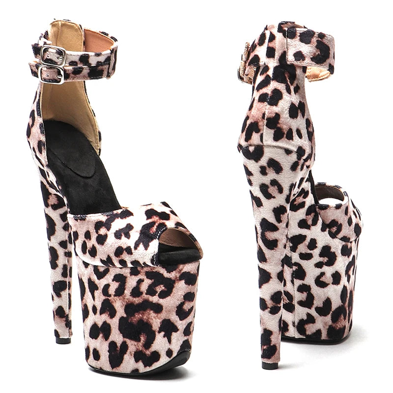 Leecabe 8Inch/20cm Leopard Suede  Upper  Platform Sandals  party High Heels Shoes Pole Dancing Shoes