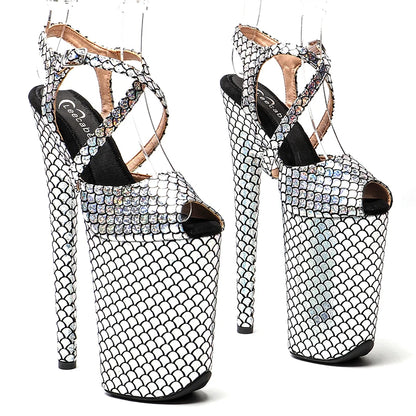 Leecabe 23CM/9inches Silver color PU upper fashion trend exotic Platform Sexy  High Heels Sandals Pole Dance shoes