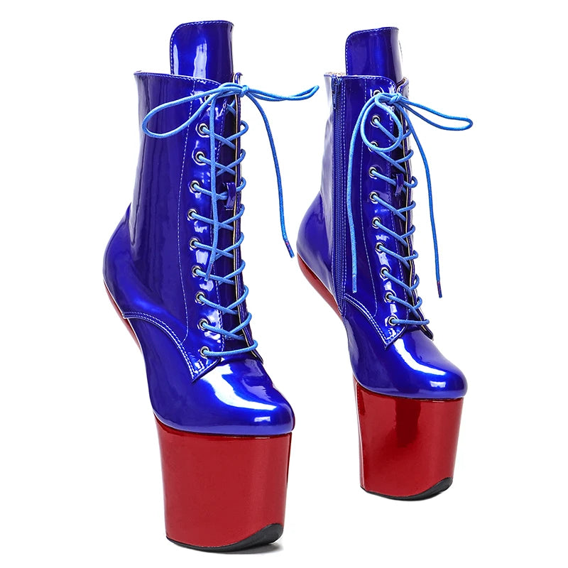 Leecabe  Patent Upper mix color Sexy Heelless  Lady Gaga Boots Short Shoes Women Unisex Boots Vamp BDSM Boots