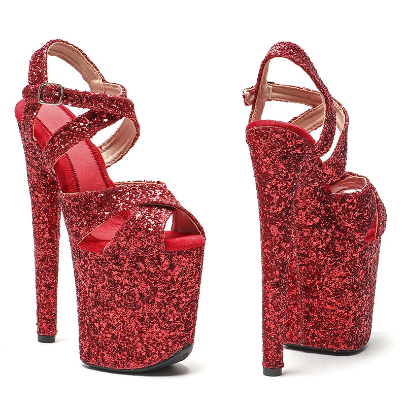 Leecabe Neue designs 20cm/8inch Glitter Oberen ROT Farbe pole dance sandalen dame schuh hohe ferse plattform schuhe