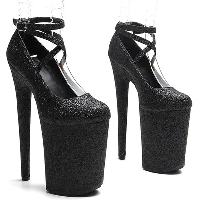 Leecabe 23CM/9inches Glitter upper   fashion trend exotic Platform Sexy  High Heels stripper heel Pole Dance shoes