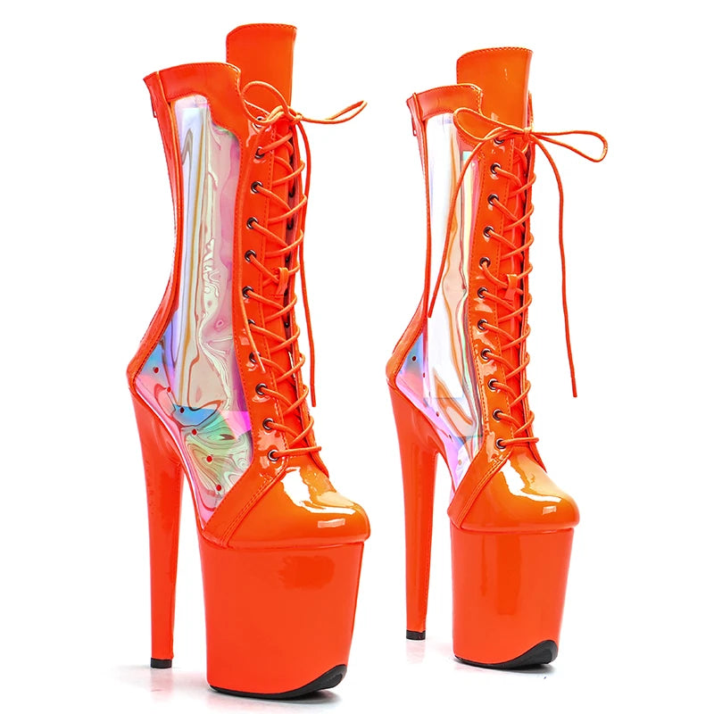 Leecabe  20CM/8inches patent with Holographic Transparent Color Pole dancing shoes High Heel platform Pole Dance Shoes