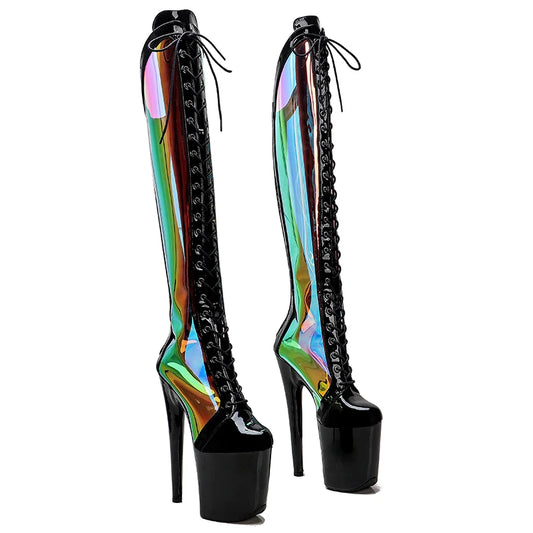 Leecabe 20CM/8 pouces TPU avec chaussures de pole dance brevetées à talons hauts et plateformes pour pole dance