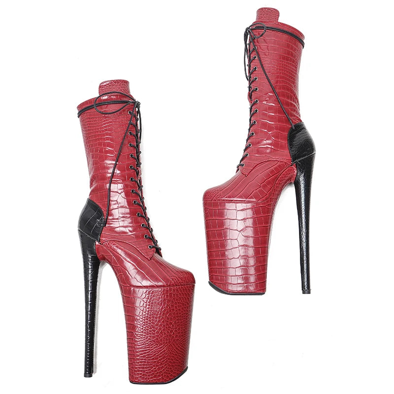 Leecabe 26CM/10 pouces PU Tige Rouge couleur avec couleur noire sexy exotique Talon Haut plate-forme chaussures de fête Pole Dance boot