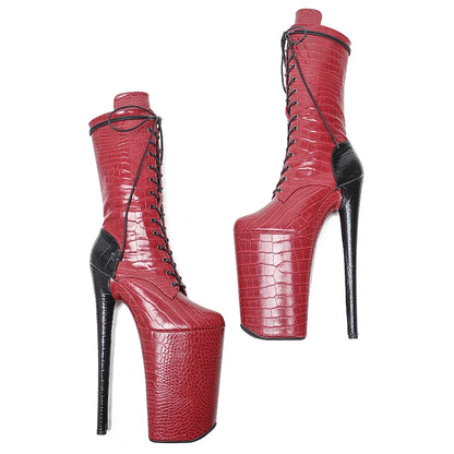 Leecabe 26CM/10 pouces PU Tige Rouge couleur avec couleur noire sexy exotique Talon Haut plate-forme chaussures de fête Pole Dance boot