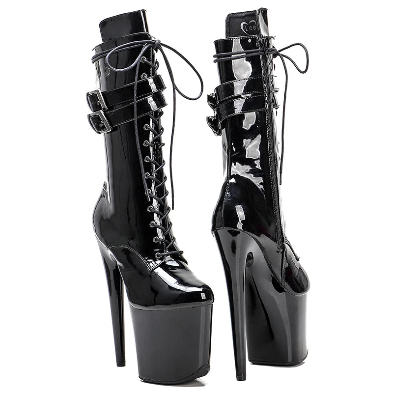 Leecabe 20CM/8Inch Lackleder Damenstiefel mit Plateau High Heels für Pole Dance Party