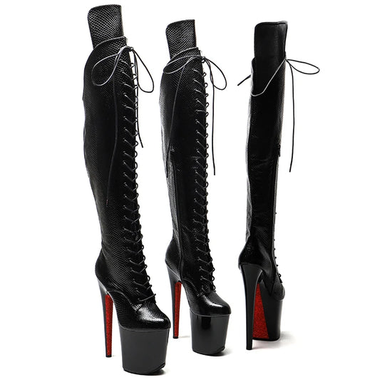 Leecabe 20CM/8 pouces Snake PU Pole Dance chaussures à talons hauts plateforme bottes bout fermé Pole Dance bottes