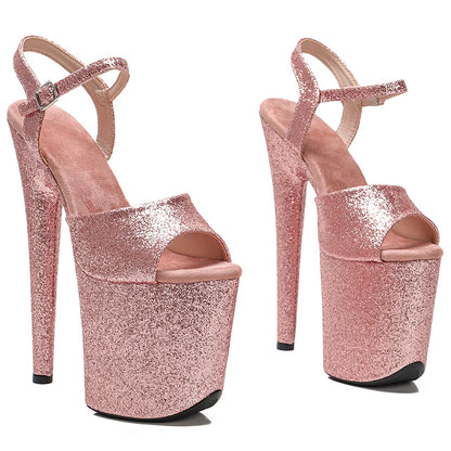 Leecabe 20cm/ 8inches  glittering  PU upper  fashion sexy  platform high heel   sandals  pole dance shoes