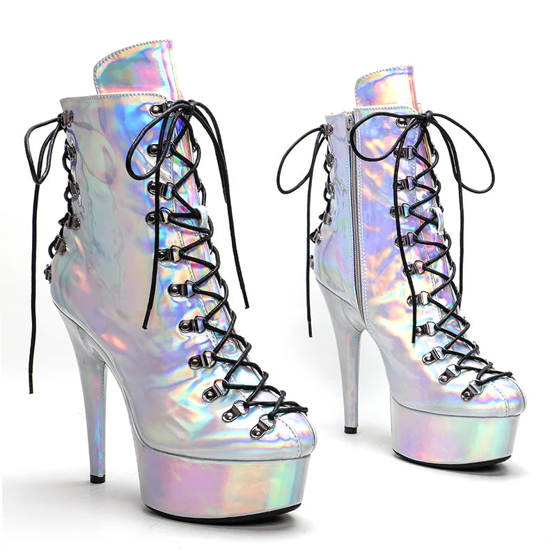 Leecabe Silver Holo Upper 15CM/6Inch Chaussures à talons hauts pour femmes Chaussures de pole dance