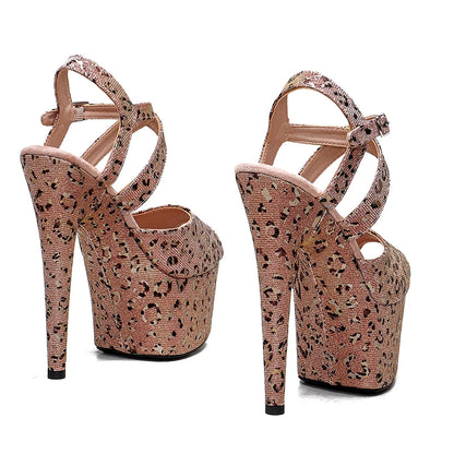 Leecabe 17cm/7inch Leopard Glitter Upper  high heel platform pole dance sandals  shoes