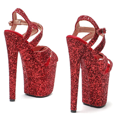 Leecabe Neue designs 20cm/8inch Glitter Oberen ROT Farbe pole dance sandalen dame schuh hohe ferse plattform schuhe