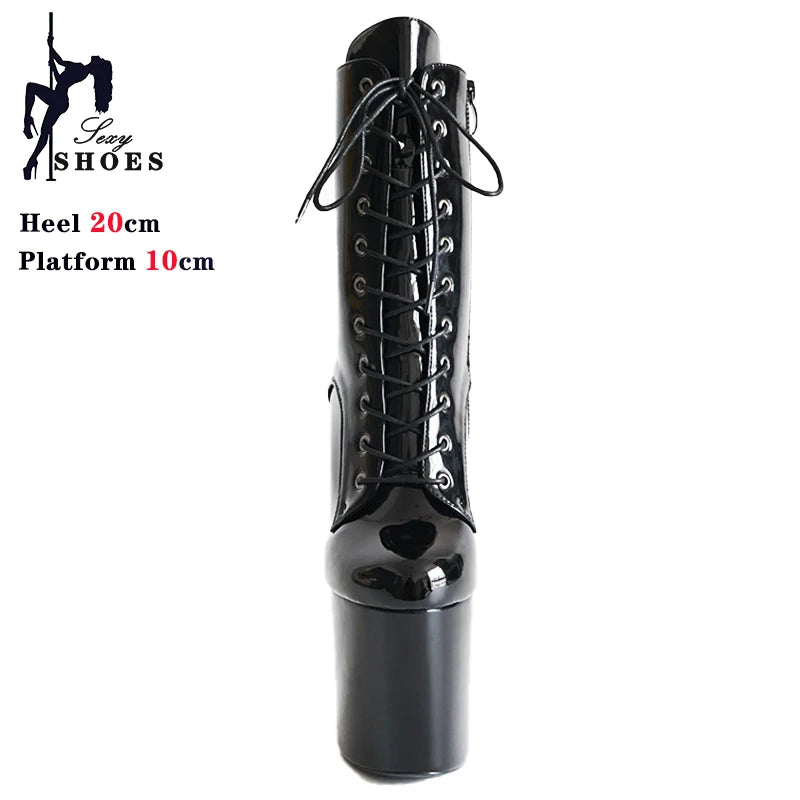 Platform High Heels Ankle Boots 20cm Sexy Fetish 8Inch Women's Catwalk Short Boots Thin Heels Stripper Show Pole Dance Shoes