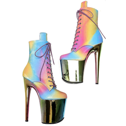 Leecabe  20CM/8Inch Colourful  PU UPPER   Platform disco party High Heels Shoes Pole Dance boot