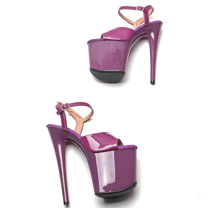 Leecabe 8 pouces/20 cm vernis supérieur transparent violet sandales à plateforme fête talons hauts chaussures pole dance chaussures