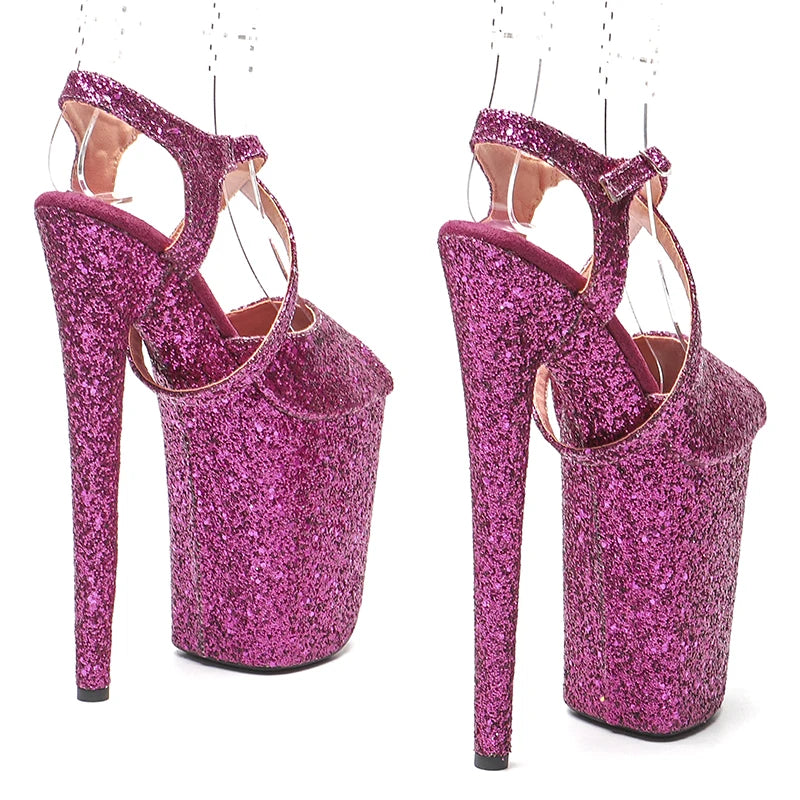 Leecabe 23CM / 9inches Glitter modische Plateau High Heels Sandalen Pole Dance Schuhe