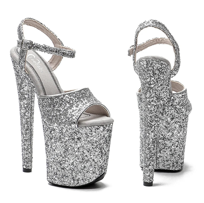 Leecabe 20cm/ 8inches Glitter   upper lady  fashion platform high heel   sandals  pole dance shoes