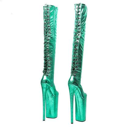 Leecabe  26CM/10inches  Shiny  PU  sexy exotic High Heel platform party shoes Pole Dance boot