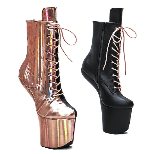 Leecabe  20CM/8Inch Heelles Style  two color mix  Platform disco party High Heels Shoes Pole Dance boot