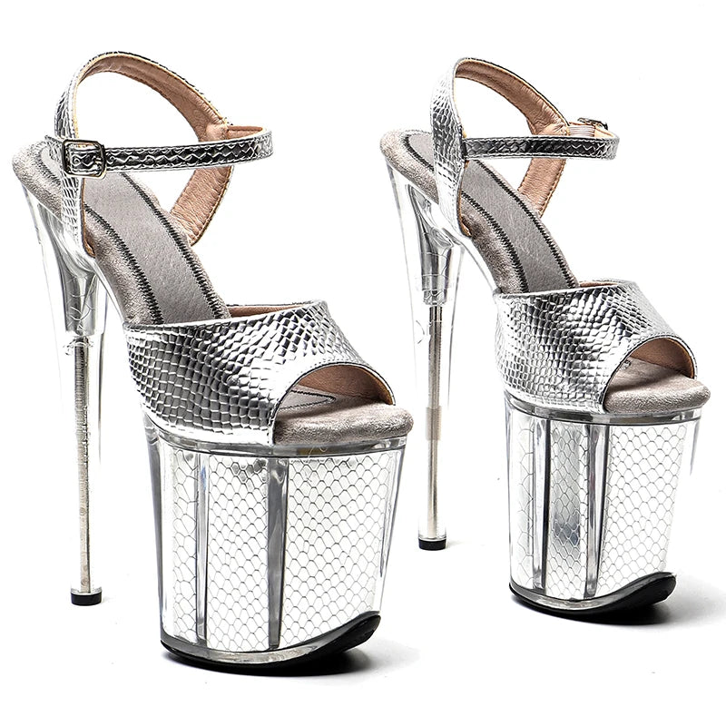 Leecabe  8Inch/20cm   Snake  upper Clear Platform  High Heels party Sandals  Pole Dance Shoes