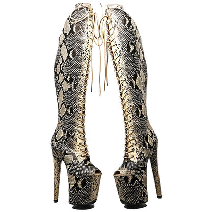 Leecabe  20CM/8inches Snake PU  Upper exy exotic young trend fashion  boots High Heel   platform Pole Dance boot