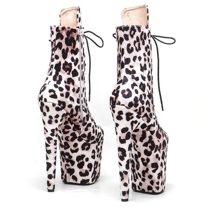 Leecabe 20CM/8inch  Leopard upper  High Heel platform Boots closed Pole Dance hight boot