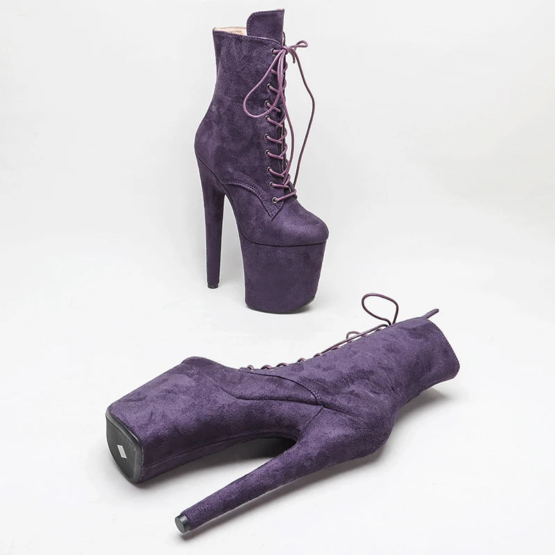 Leecabe Purple Suede 20CM/8Inch Women's Platform disco party High Heels Shoes Pole Dance boot