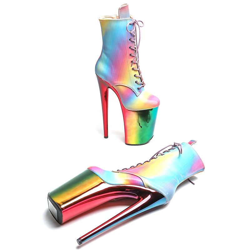 Leecabe 23CM/9 zoll Glänzendes PU Obermaterial Mode trend bunte galvanisierte High Heels Pole Dance stiefel