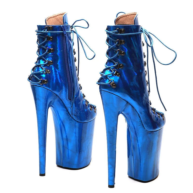 Leecabe 23CM/9 zoll holographie Shiny PU Oberen Pole dance schuhe High Heels Pole Dance stiefel