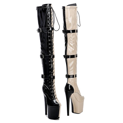 Leecabe Patent UPPER 20CM/8Inch Chaussures à talons hauts pour femmes, chaussures de soirée disco, bottes de pole dance