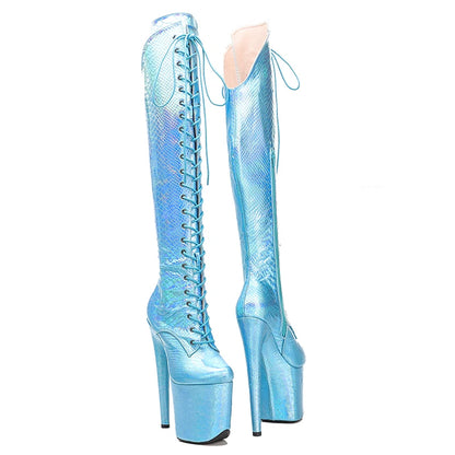 Leecabe 20CM/8 pouces PU Upper exy exotique jeune tendance mode bottes talon haut plate-forme Pole Dance boot