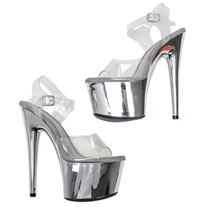 Leecabe 17CM/7Inch PVC Tige couleur argent Sandales à plateforme Chaussures à talons hauts Chaussures de pole dance