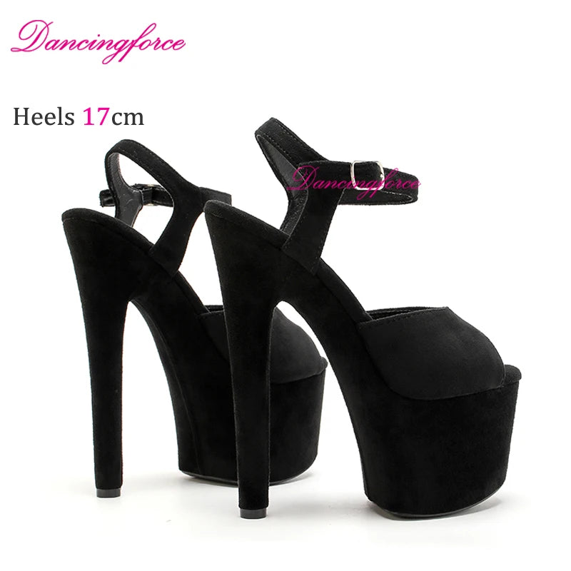 Sandales en daim sexy rouge vin pour femmes, 17 cm, sandales en daim à bout ouvert, chaussures de pole dance, talons aiguilles pour discothèque