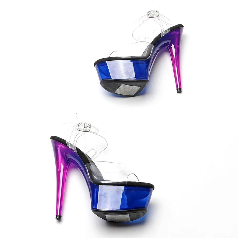 Leecabe 15CM/6 pouces PVC tige dames mode fête plate-forme talons hauts chaussures pole dance sandales chaussures