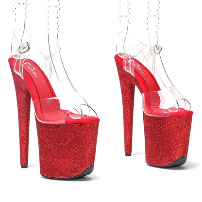 Leecabe 20cm /8inch New pole dance heel sexy ladies Red Glitter  high-heeled sandal shoe platform pole dancing shoe