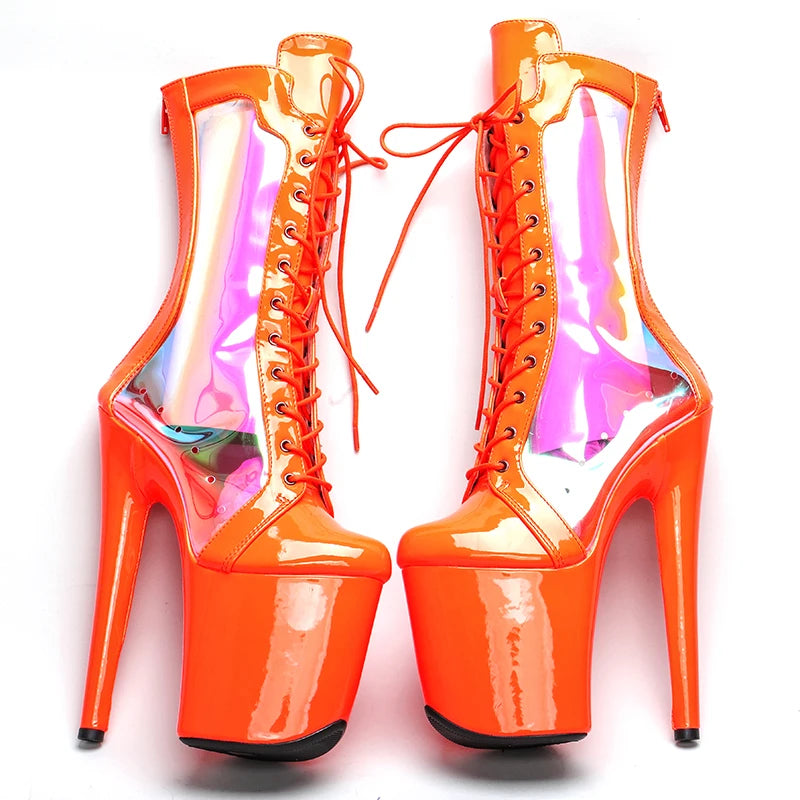 Leecabe  20CM/8inches patent with Holographic Transparent Color Pole dancing shoes High Heel platform Pole Dance Shoes