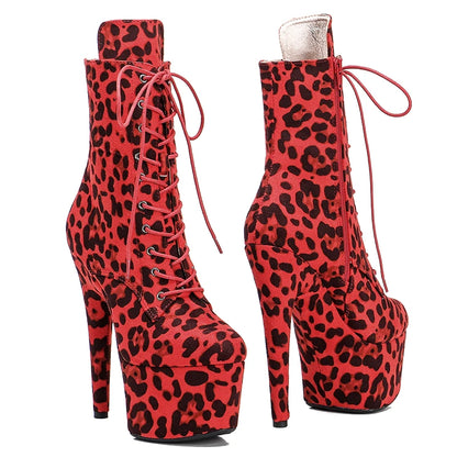 Leecabe Leopard 17CM/7inches Pole dancing shoes High Heel platform Boots Pole Dance boot