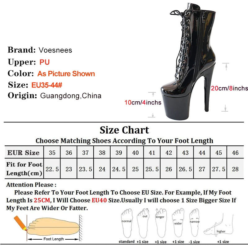 Ultral High Heels 20CM Sexy Schwarze Damen Stiefeletten Runde Zehen Nachtclub Laufsteg Plateaustiefel Pole Dance Stripper Party Schuhe