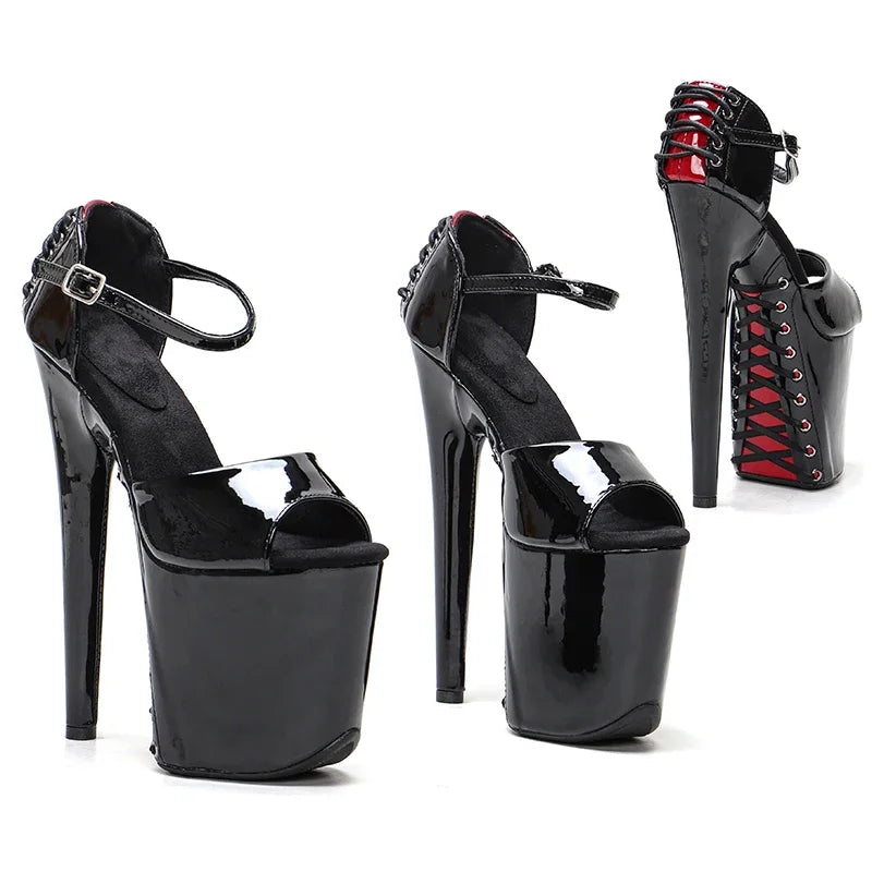 Leecabe 20cm/ 8 pouces verni PU Upper nouvelle mode tendance plate-forme sandales à talons hauts talon stripper pole dance chaussures