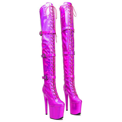 Leecabe 20CM/8inches Pole Dance Schuhe High Heel Plateaustiefel geschlossene Zehen Pole Dance Stiefel