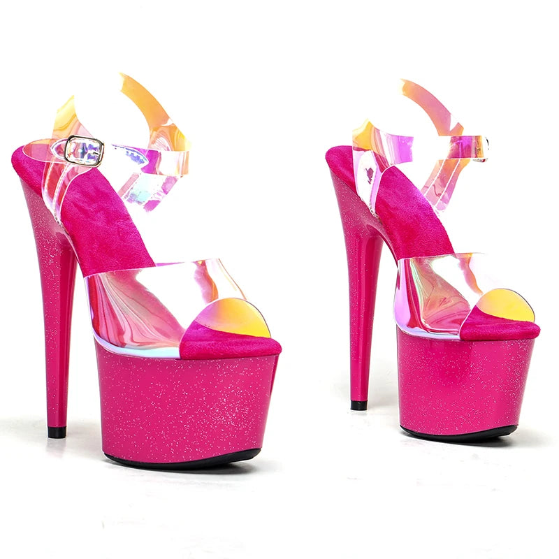 Leecabe 17CM/7Inch TPU upper  Women's Platform Sandals  party High Heels Shoes Pole Dancing Shoes