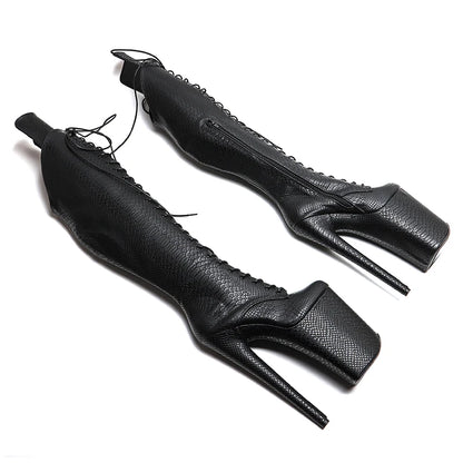 Leecabe 23CM/9 zoll Schlange PU geschlossene zehe mode dame High Heel plateau Pole Dance stiefel