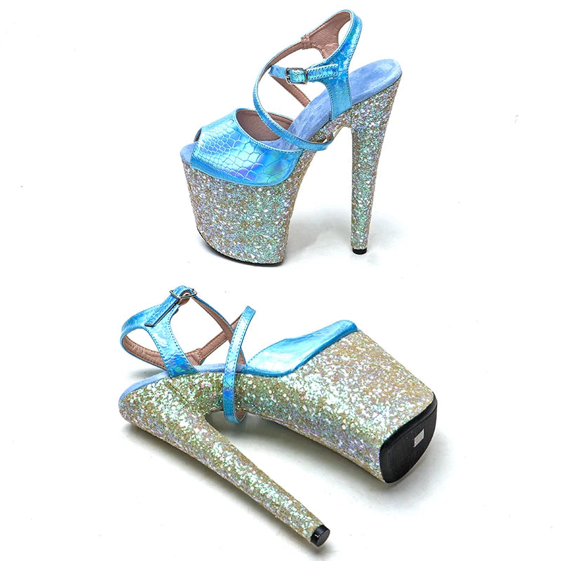 Leecabe 8 Zoll/20 cm PU Obermaterial Glitzer Plateau Party High Heels Sandalen Schuhe Pole Dance Schuhe