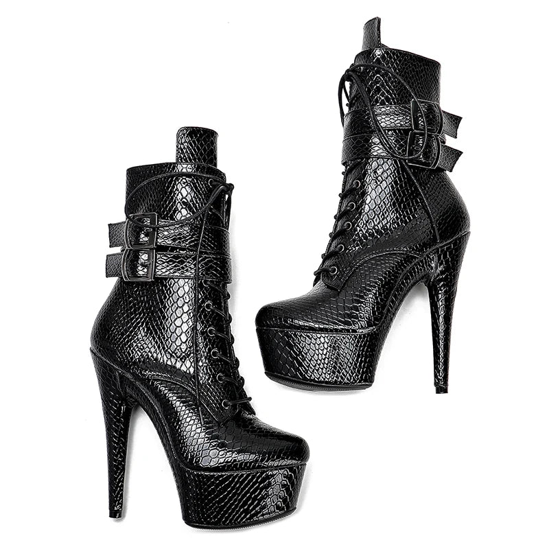 Leecabe 15CM/6Inch Snake Upper High Heel Platform Boots Bout fermé Pole Dance Boot