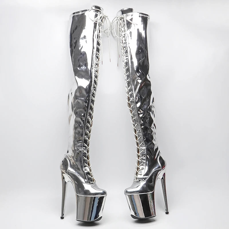 Leecabe 20CM/8 pouces brillant PU tige exy exotique jeune tendance mode bottes talon haut plate-forme électroplaquée Pole Dance boot