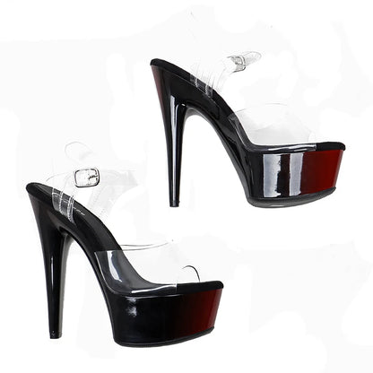 Leecabe 15CM/6Inch Transparent PVC Tige Exotique Fête Talons Hauts Sandales Plateforme Pole Dancing Chaussures