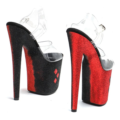 Leecabe 20cm/ 8 zoll PVC Obermaterial Trend mode Glitter rot-schwarz farbe Plattform High Heel Sandalen Pole Dance Schuhe