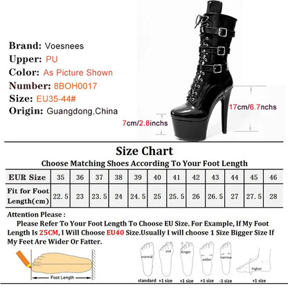 INS Style 15 17 20CM Extreme High Heels Plateaustiefel Schnürstiefel Sexy Pole Dancing Stiefeletten Seitlicher Reißverschluss Gürtelschnalle Stripper-Schuhe