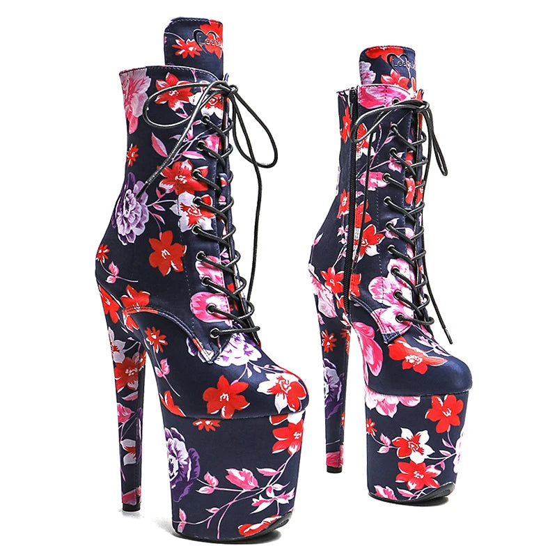 Leecabe 20CM/8 pouces Fleurs Tige en PU Tendance de la mode sexy Talon haut Plateforme Pole Dance Boot